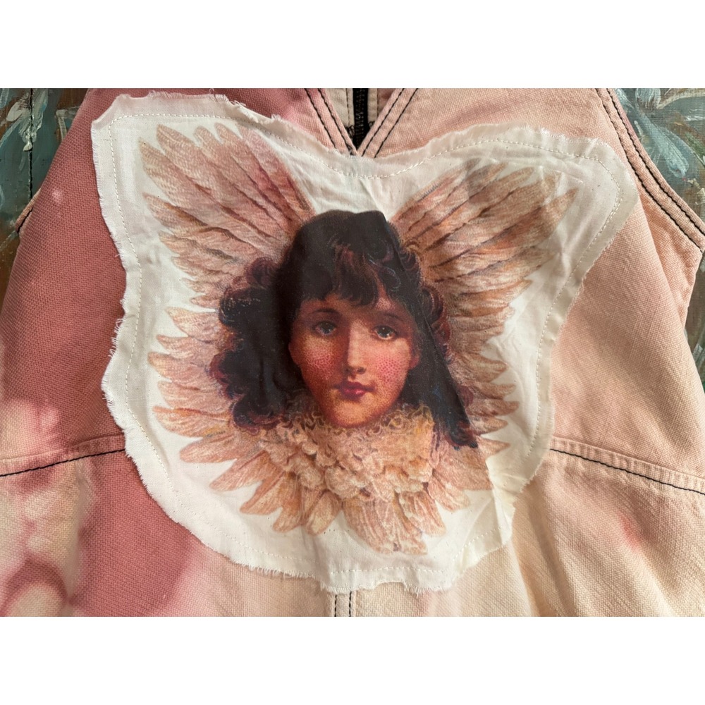 Upcycled Angel Jumpsuit XS Free People Pink Hand Distressed Cotton - Picture 3 of 7